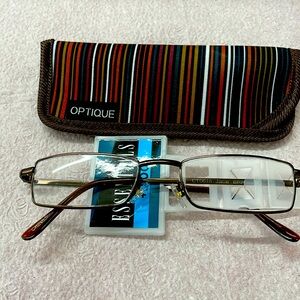 Narrow Brown Metal Unisex Reading Glasses NWT +2.00